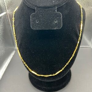 Vintage Gold Tone Bar Link Necklace 22” Classic Station Chain Metal Unmarked